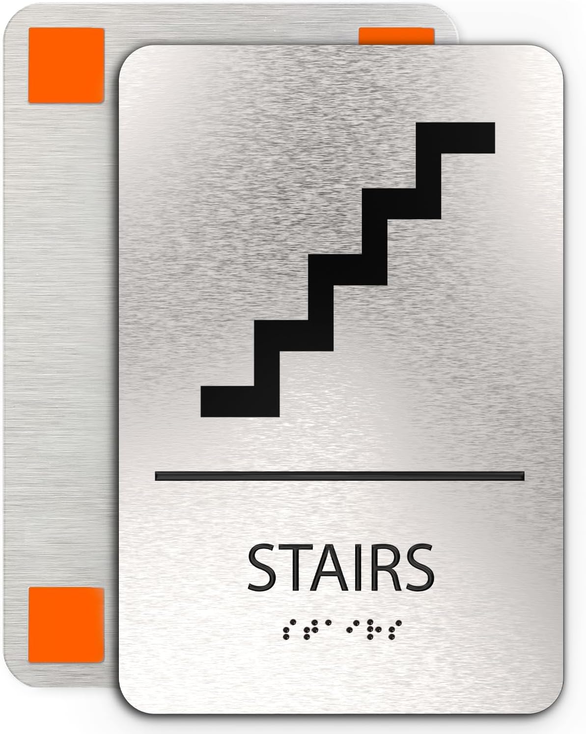 ADASigns Stairs Sign 6" x 9" Durable Brushed Aluminum with Grade 2 Braille – Easy Installation with Strong Adhesive Tape – ADA Compliant Stair Sign for Home, Office, Restaurants & Retail Stores