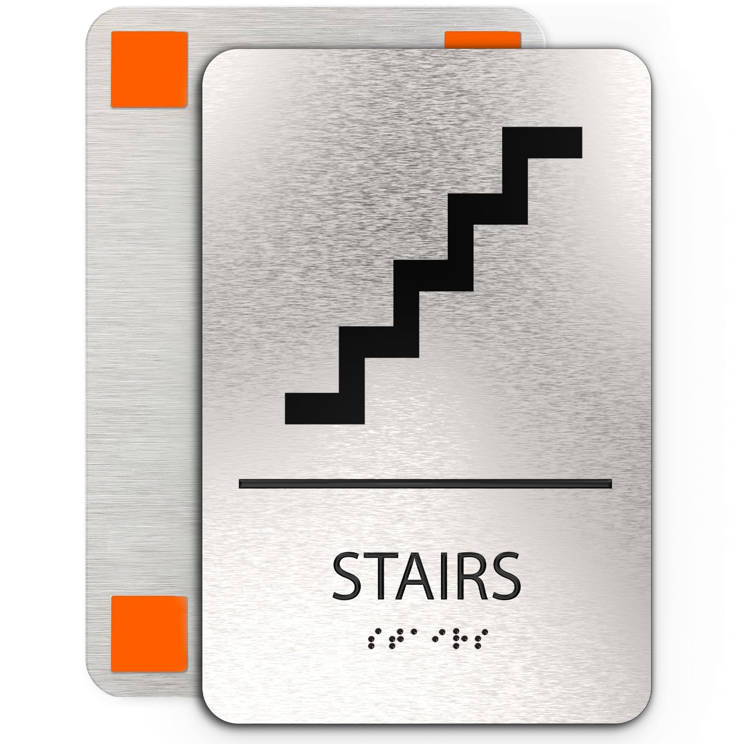 ADASigns Stairs Sign 6" x 9" Durable Brushed Aluminum with Grade 2 Braille – Easy Installation with Strong Adhesive Tape – ADA Compliant Stair Sign