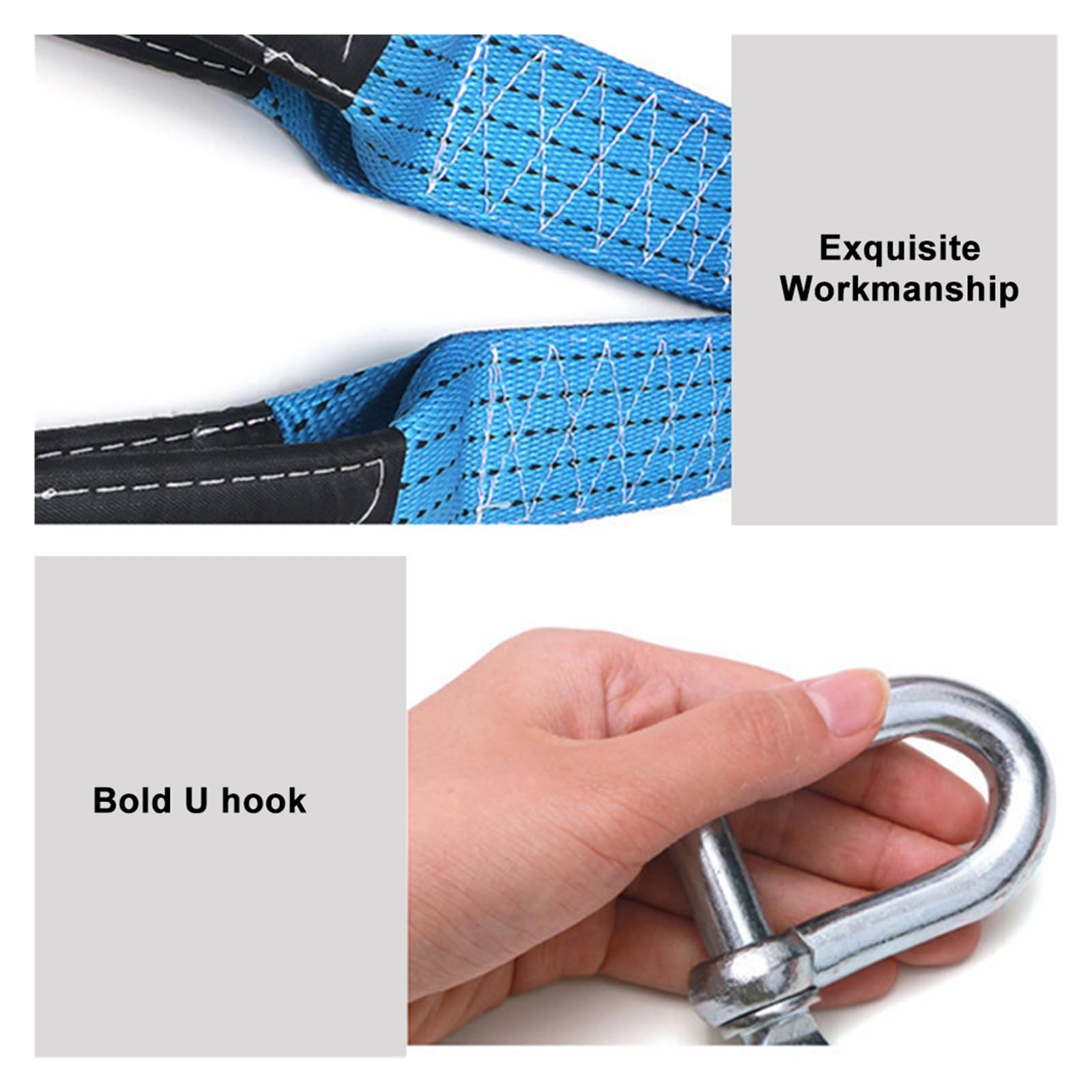 Cuerda de remolque Cinturón De Cuerda De Remolque De Coche De 3 M Y 8 Toneladas, Cinturón De Cable, Grillete De Gancho En U, Nailon De Alta Resistencia, Cinturón De Emergencia Automático, Tira Reflect