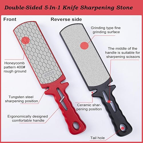 Miniatura 2 de MJFUNTXY Piedra de afilar diamantes, piedra de afilar cuchillos de mano de grano 4001000, herramienta 5 en 1 de doble cara con ranura de tijera de