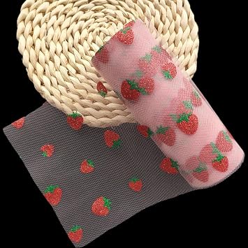 Pink Strawberry Tulle Ribbon Glitter Tulle Rolls for Wedding Decoration Baby Shower Birthday Party, Mesh Shiny Fabric Ribbon for Table Backdrop, Gift Wrapping, Skirts Sewing DIY Craft 10 Yards