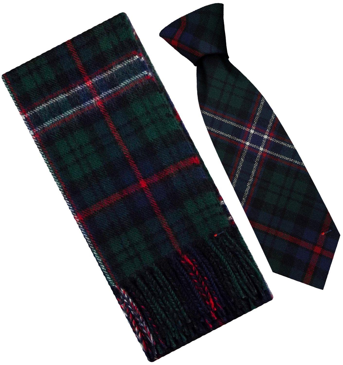 I LUV LTD Set Regalo da Uomo con Sciarpa e Cravatta Design Scozzese Nazionale Lana D'agnello Tartan