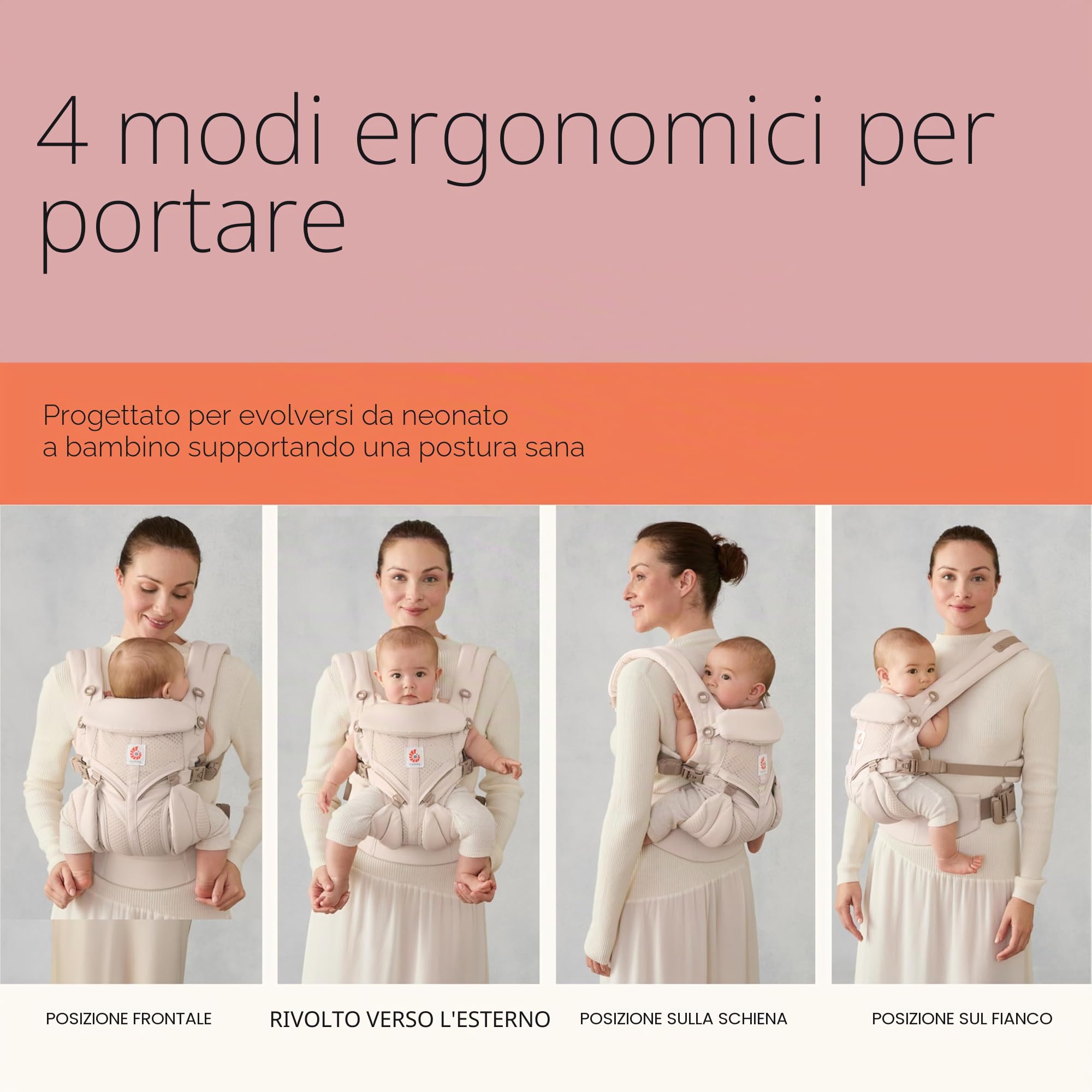 Ergobaby Omni 360 Cool Air Mesh Marsupio Neonati Ergonomico 0 36 Mesi, 4-in-1 Zaino Porta Bebe Traspirante, Onyx Black