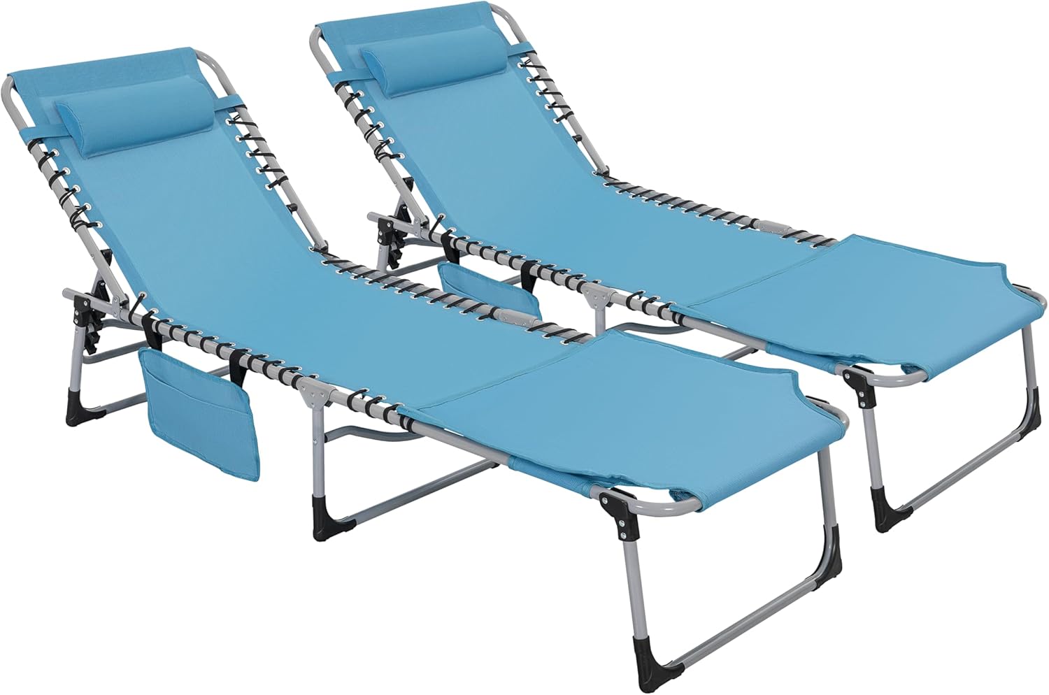 NUU GARDEN Folding Chaise Lounge Chair, Adjustable 5 Position Recliner with Face Hole and Pillow, Textilene Outdoor Lounge Chair for Patio, Beach, Pool, Sunbathing, Blue and Light Gray