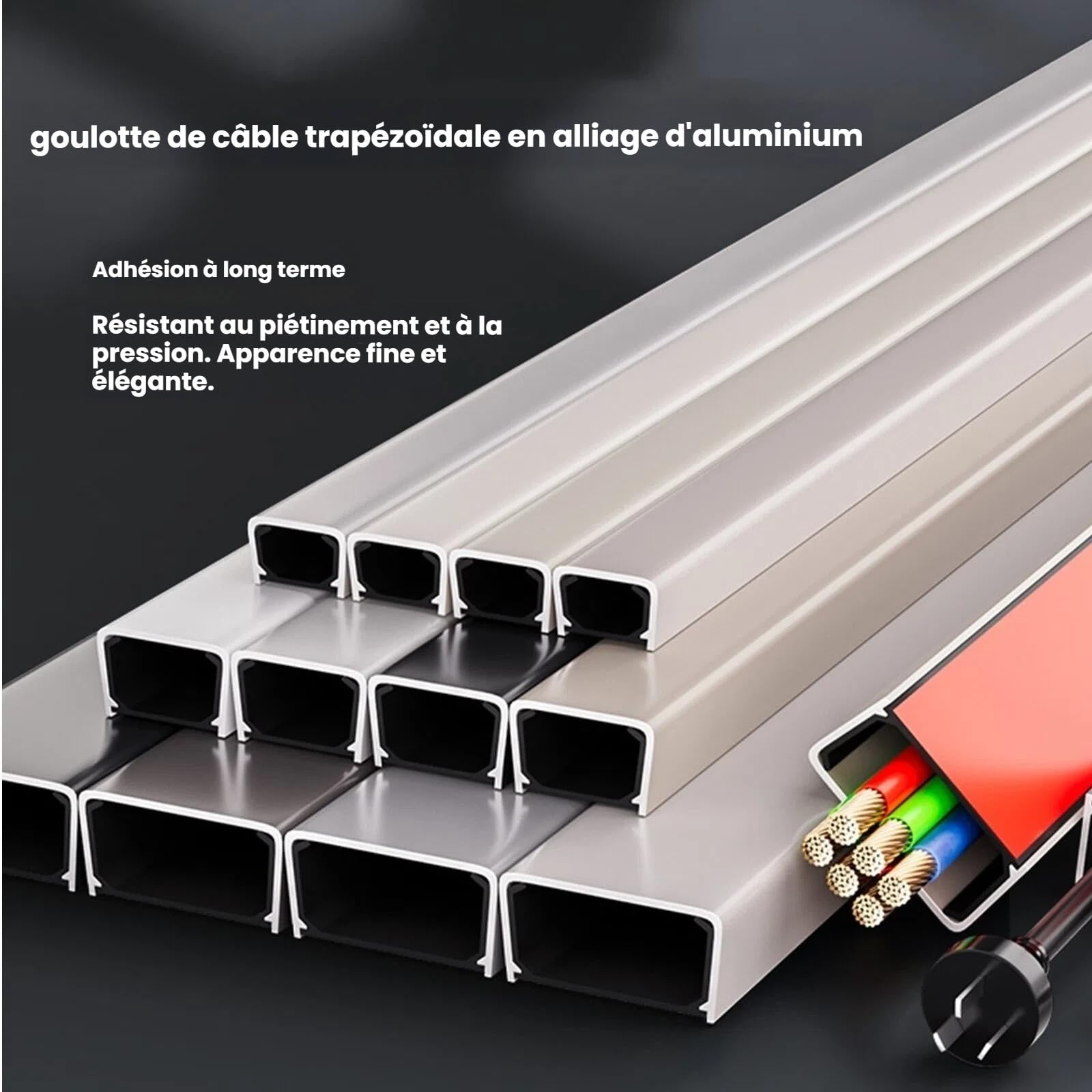 Goulotte Passe-Câbles en Aluminium Adhésive, Largeur Réglable 15-30 Mm, Résistante À La Corrosion Et Au Feu, Cache-Câbles pour Gestion des Fils, 100 Cm X 3 Pièces(Style 4,20mm)