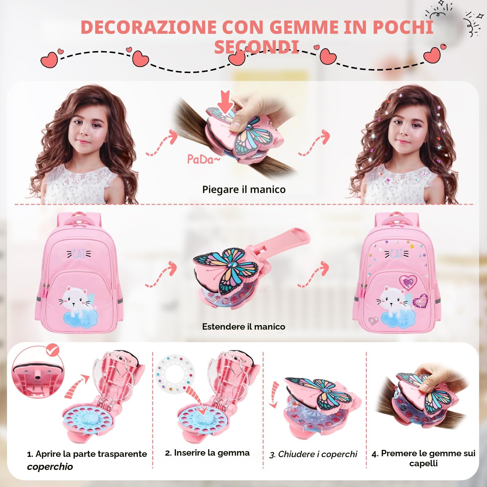 SEMKOTREE Brillantini per Capelli, Accessori per Capelli Hair Bedazzler con 630 Diamanti e Extension Capelli, Glitter Capelli Applicatore Strass Macchina Brillantini