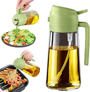 16 OZ Olive Oil Dispenser Sprayer Bottle for Cooking, Spray and Pour 2 in 1 No BPA Plastic Bottles for Air Fryer, Kitchen Gadget Mister, Sprizer, Pump for Vinegar Dispensers, Food Dispensing, Green
