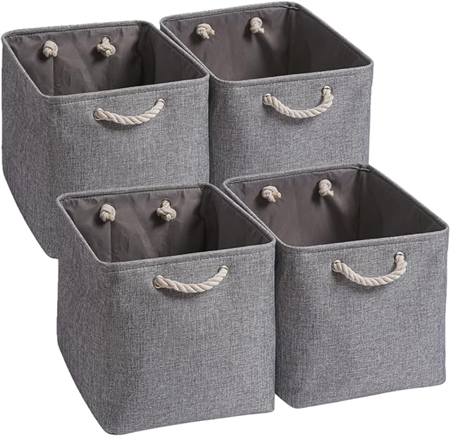 Mangata Fabric Storage Baskets,33 x 38 x 33cm Large Foldable Storage Boxes for Organizing Clothes Shelf Nursery Closet(Grey, Set of 4)