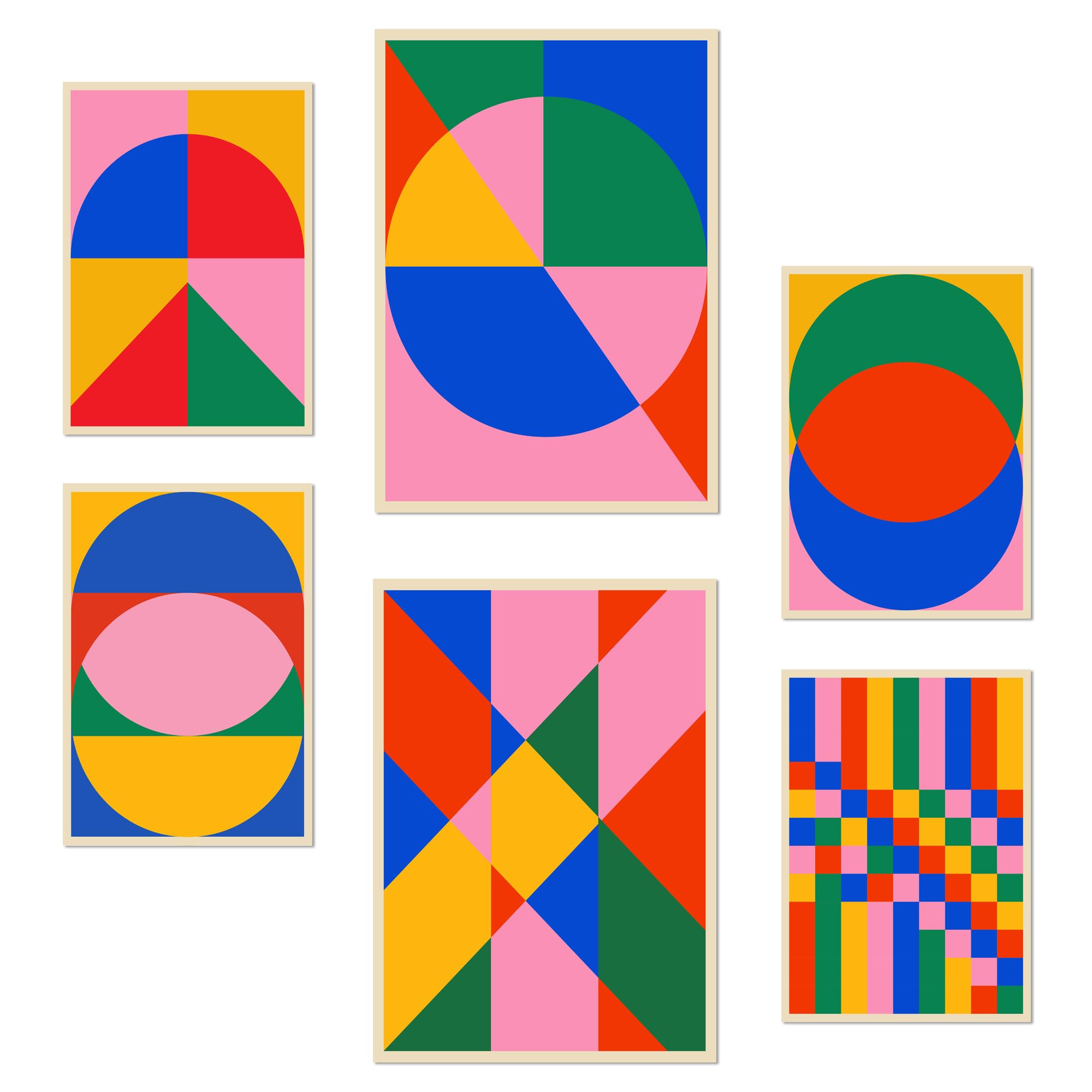 Nacnic Bauhaus Colorful Set Of 6 Posters Geometric Bauhaus Full Of Color Design Illustration To Decorate The Walls Of Home. Rooms Office Shop. A3 & A4 Size. Frameless.