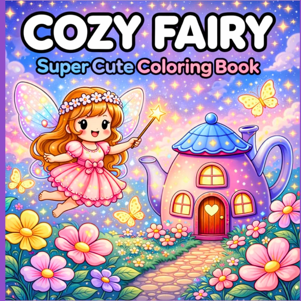 Cozy Fairy Super Cute Coloring Book: Fantasy Coloring Pages for Adults & Teens | Magical Fairy Scenes, Enchanted Worlds, Cute Cozy Illustrations & Stress Relief Relaxation
