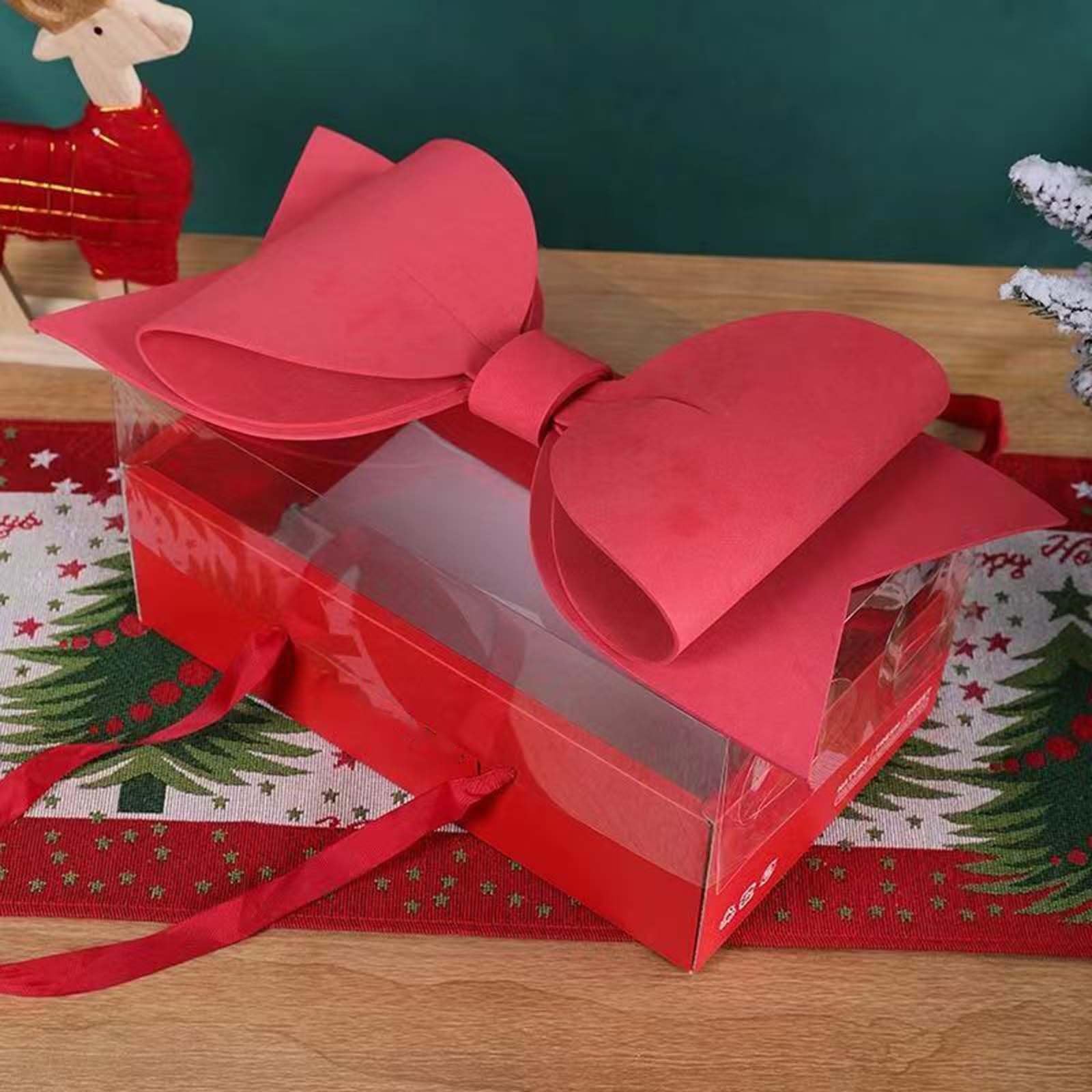 Confezione Regalo con Fiocco Grande 5 Pezzi con Manico, Scatola Regalo con Fiocco Rosso Scatola Regalo con Fiori per, Natale, Matrimonio, Compleanno, Festa, Bomboniera