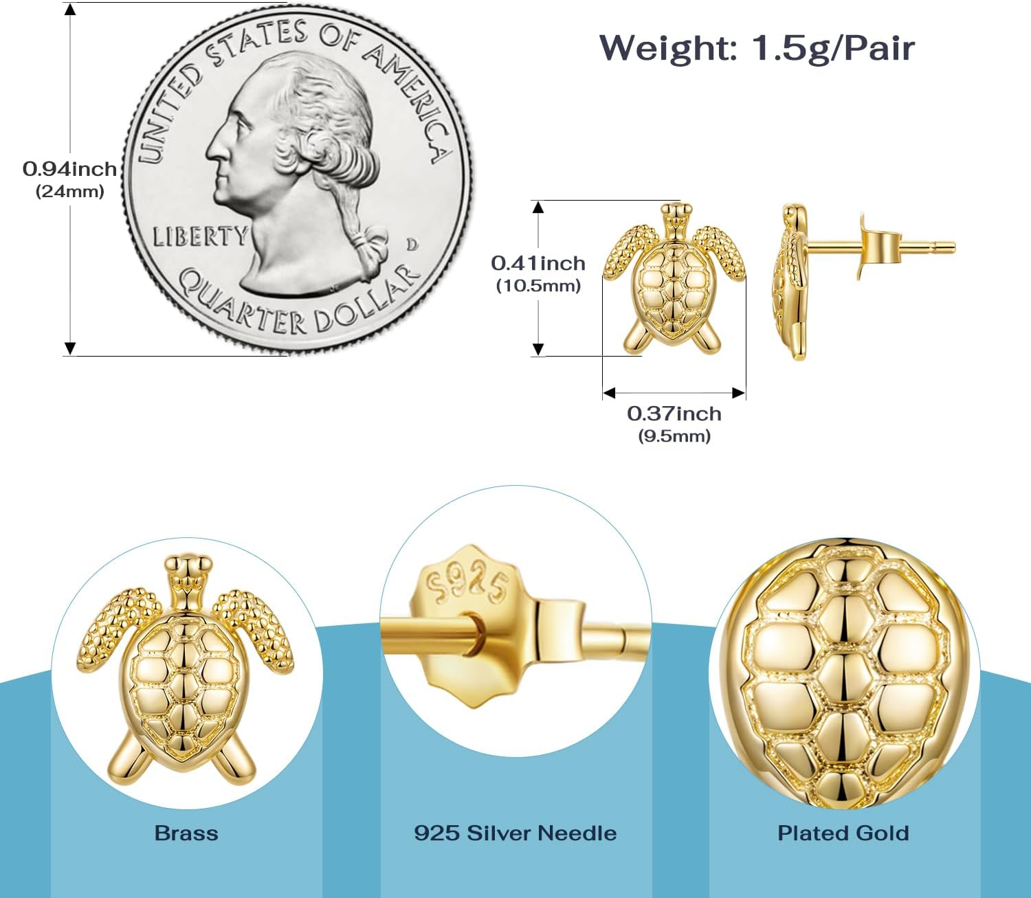 MUNDELL Plated 925 Sterling Silver Dainty Starfish Stud Earrings Plated 14K Gold Sea Turtle Hypoallergenic Earrings for Women Jewelry Gifts - Image 5