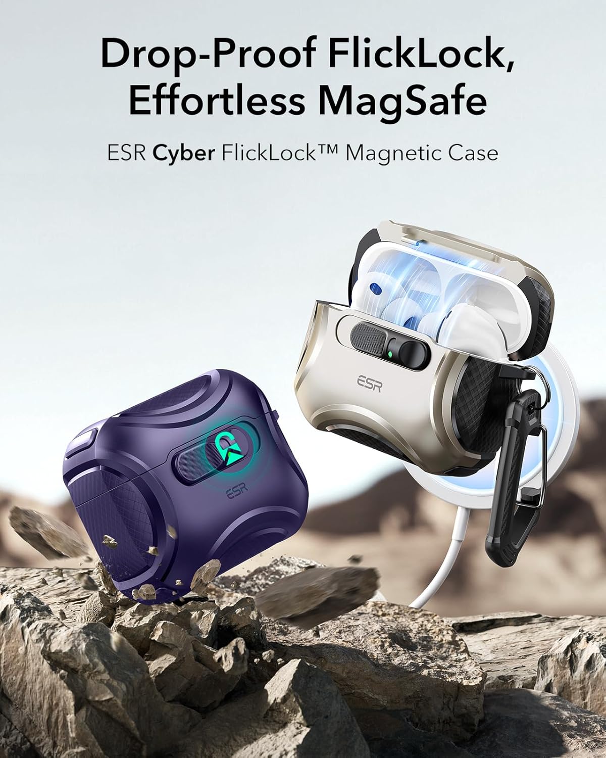 ESR for AirPods Pro 3 Case (2025), Compatible with Airpods Pro 3rd Generation Case (USB-C Cable), Effortless MagSafe, Drop-Proof Lock, Easy Open, Cyber Series, Purple