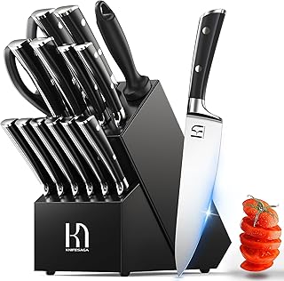 2026 Knife Set 15 Pcs Japanese High Carbon Stainless Steel Kitchen Knife Sets with Block & Sharpener, Premium Razor-Sharp Black Knives Block Set for Kitchen, Ergonomic Full-Tang Handle