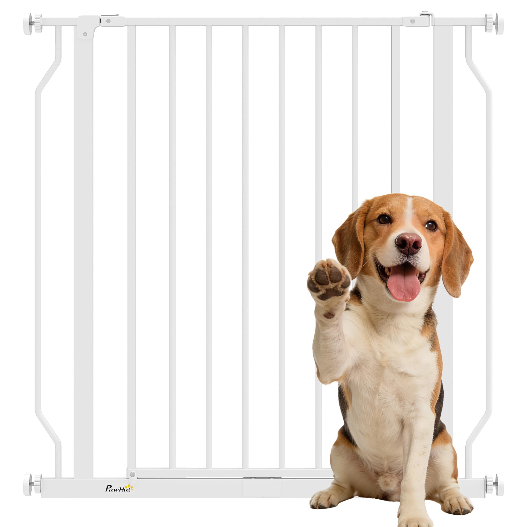 PawHut Dog Gate Wide Stair Gate w/Door Pressure Fit, 75-85W cm, White