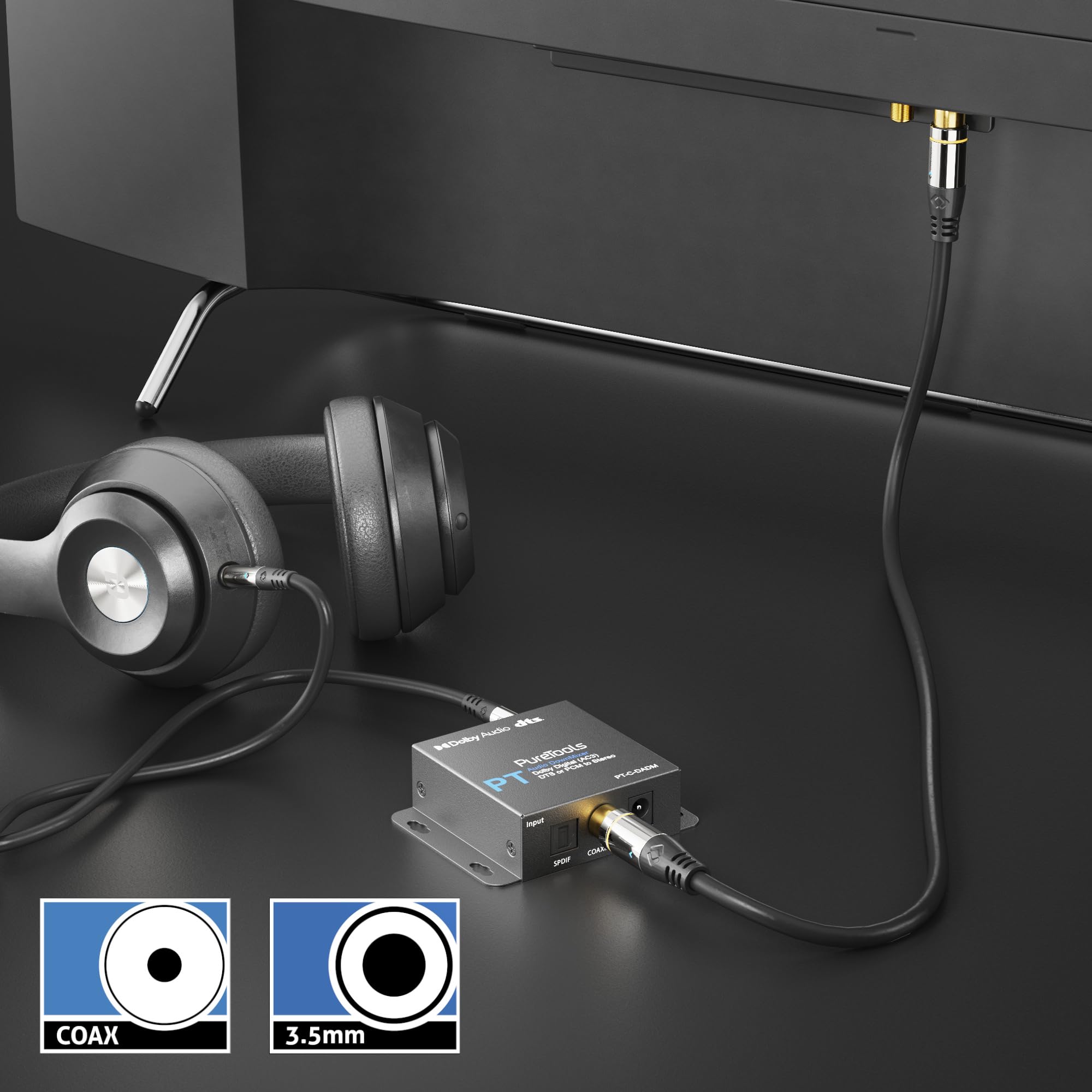 PureTools - Convertitore digitale/analogico, Dolby/DTS DownMixer, Dolby Digital (AC3), DTS o PCM a stereo, nero