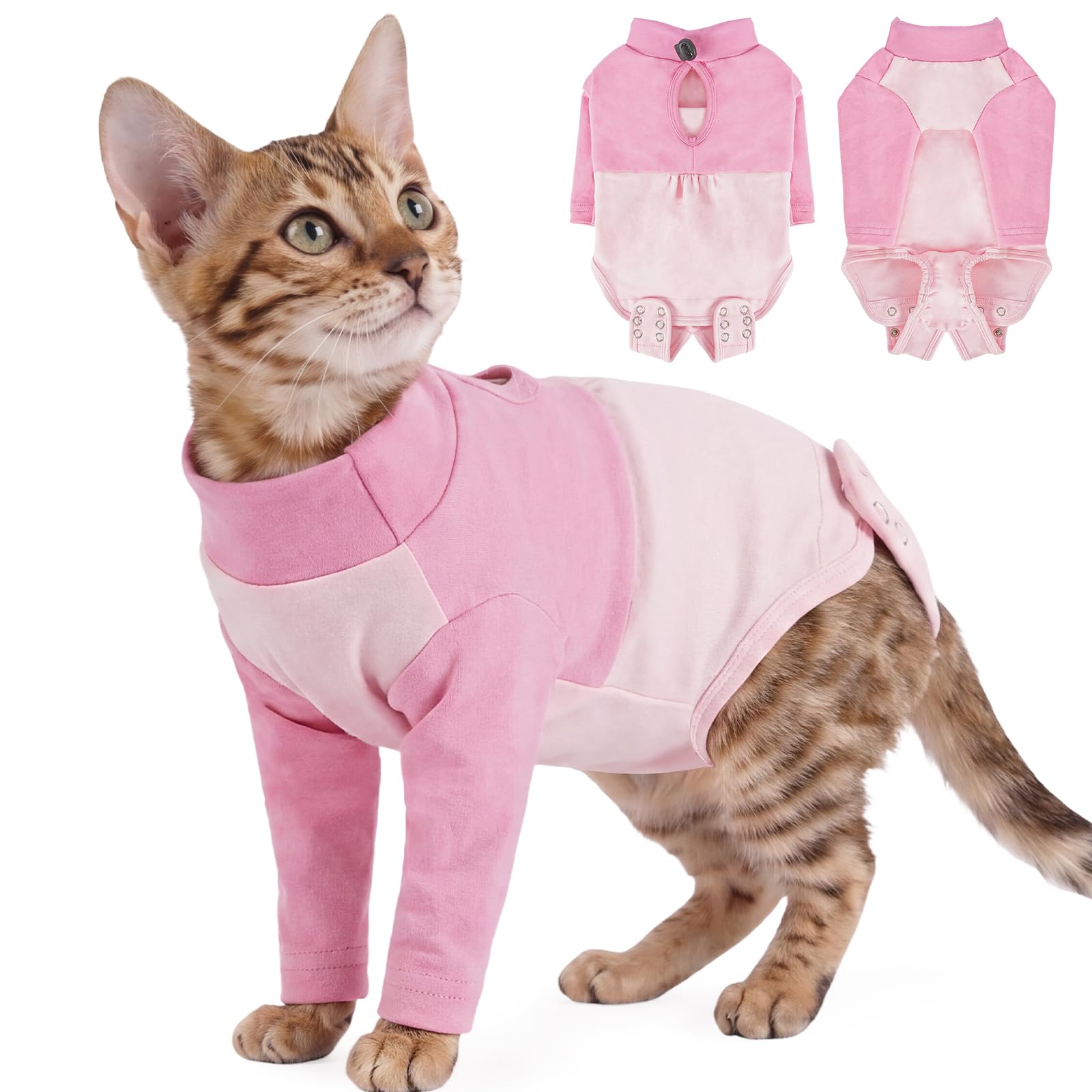 PUMYPOREITY Small Cat Recovery Suit, Kitten Surgery Recovery Suit Neutering Kitten Onesie after Surgery Cat-Suit after-Surgery, Keep Pet From Constantly Licking(Pink, S) — image 1