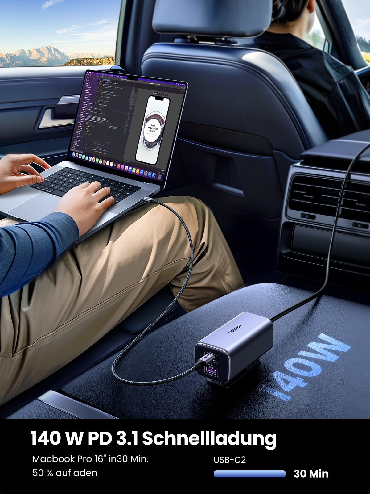 UGREEN 150W 4 in 1 Zigarettenanzünder USB C GaN PD3.1 schnell | kompaktes Verteiler, 140W USB C Ausgang, zigarettenanzünder Adapter kfz ladegerät für iPhone 17, Macbook, iPad, Gps usw.