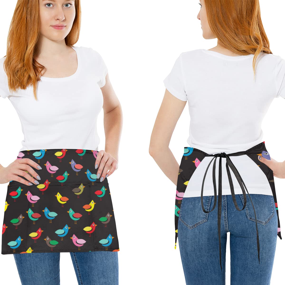 bisibuy Birds 3 Pack Server Aprons with 3 Pockets, Multicolored Waitress Waiter Wasit Apron for Women Men Restaurant Bistro Cafe Bars Half Aprons Waitress Server Accessories