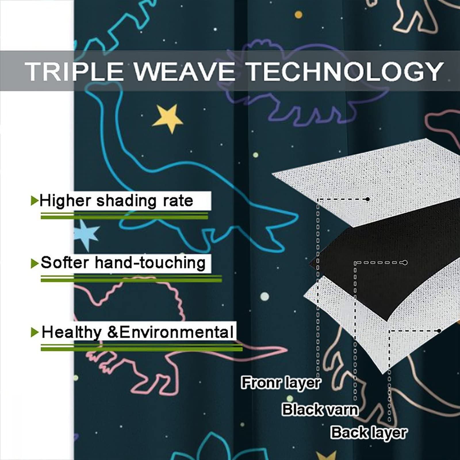 SENQIAN Cartoon Colorful Dinosaur Curtains For