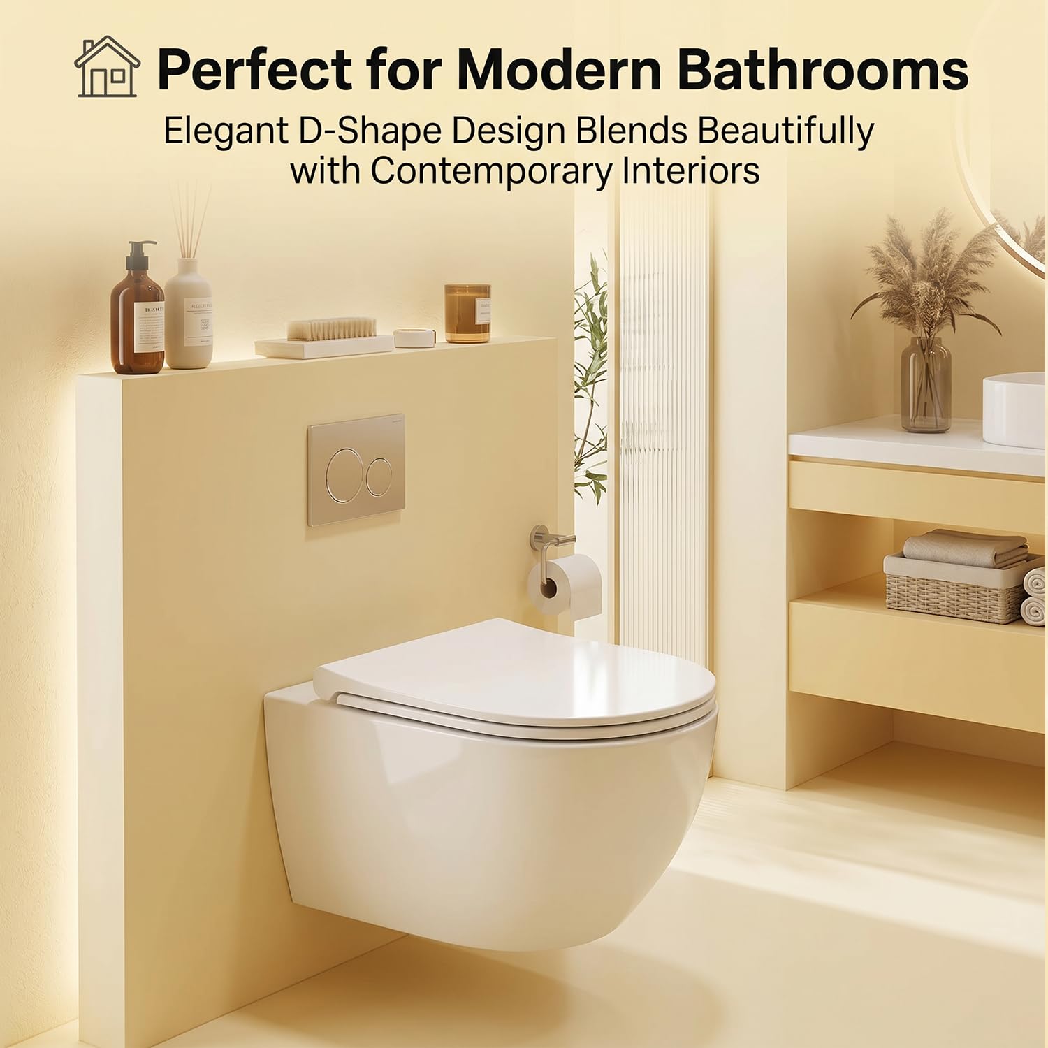ELEGANT CASA Polypropylene Soft Closing Toilet Seat/Western Toilet Seats Cover for Bathroom/seat for Commode with Stable Hinges- D Shape Design Colour (Glossy White)-1 Set 1