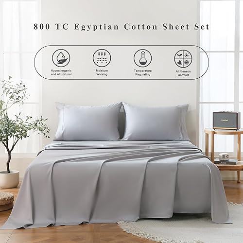 Miniatura 3 de Bedlifes Juego de sábanas de 800 hilos 100% algodón de fibra extralarga, calidad egipcia, suave, transpirable, tejido satinado, de lujo, bolsillo