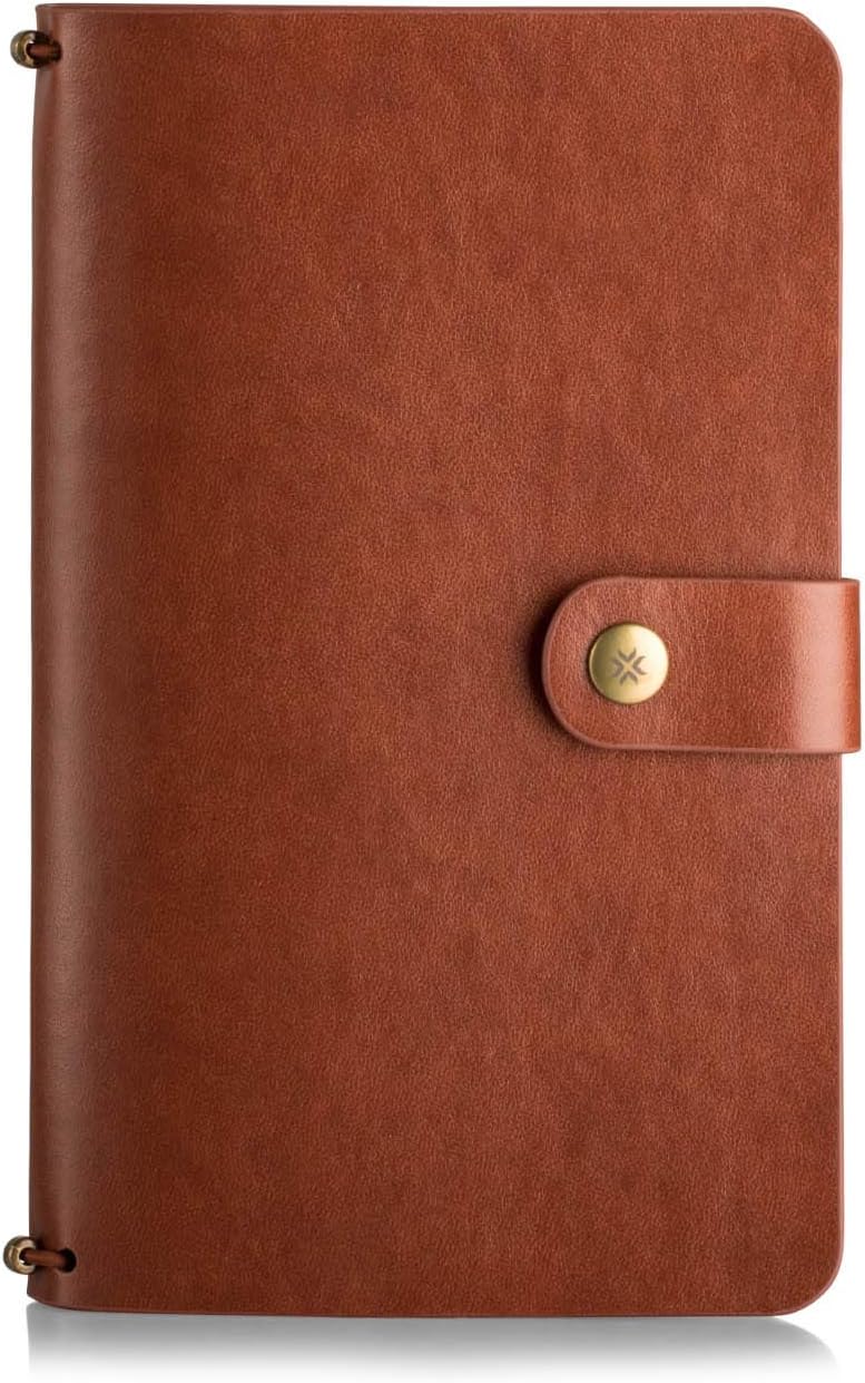 PENNLINE Quikrite Classic Premium Faux Leather Travel Journal Diary with Replaceable Plain and Lined Quikfill Notebook - Brown