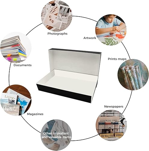 Vista 195 de Lineco, Caja de almacenamiento de archivos de museo de color tostado de 9 x 12 pulgadas, diseño frontal caído. Sin ácidos con borde de metal.
