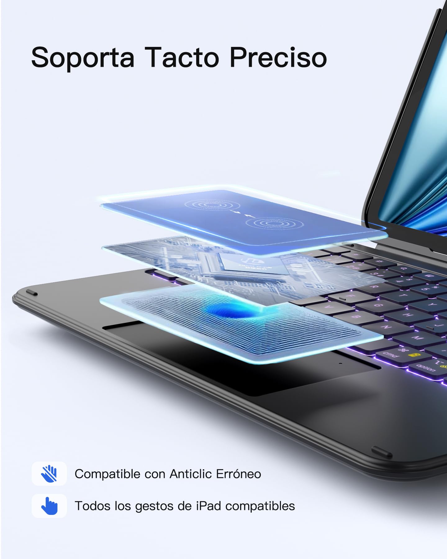 Inateck Teclado Retroiluminado 7 Colores for iPad 10Gen 2022/11Gen A16 2025 (10.9/11"), Air 11" M4/M3/M2, Air 6.ª/5.ª/4.ª, Pro 11 1-4Gen, Teclado Ultraligero Desmontable con Touchp, KB04122-RGB Negro — view 8