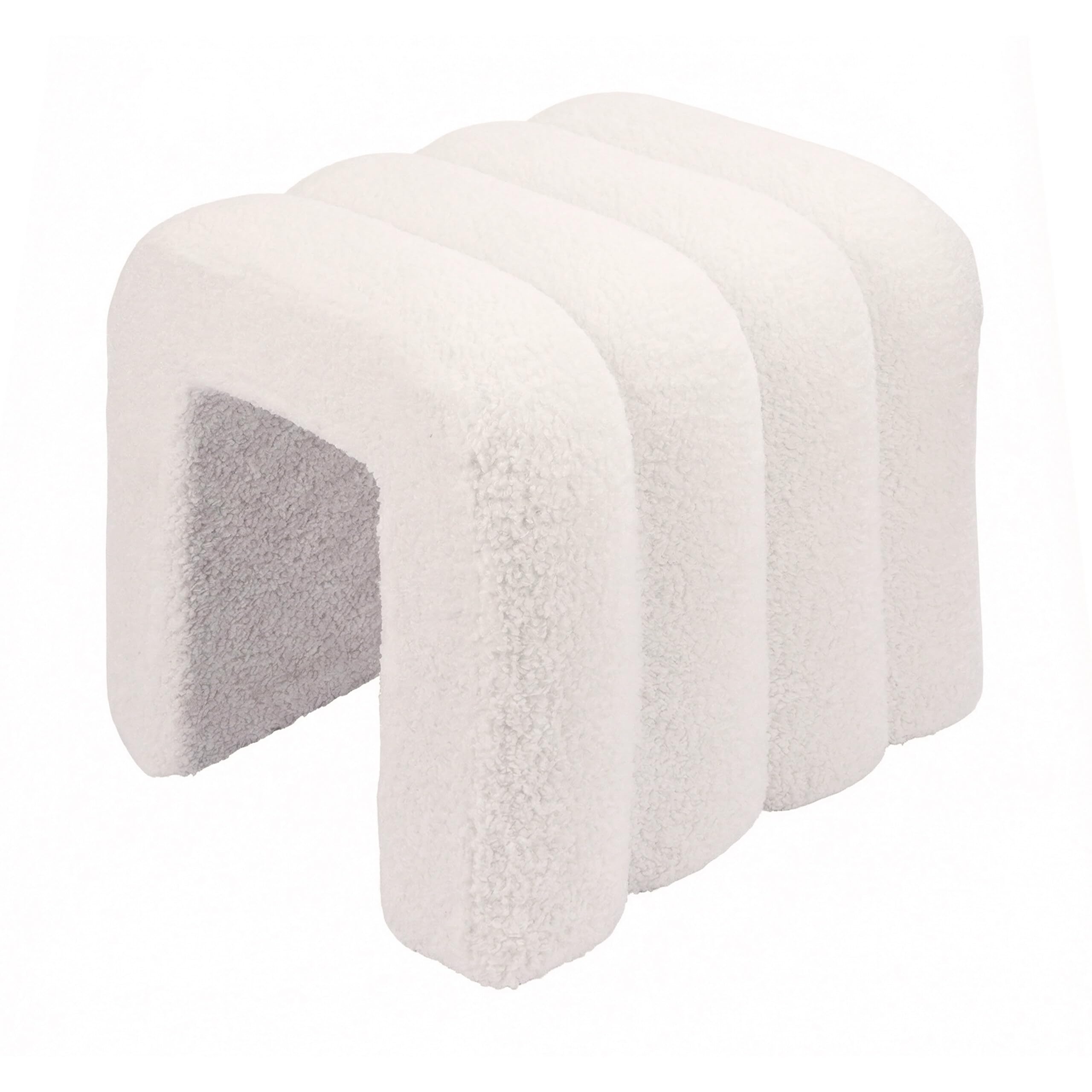 Relaxdays Teddyfell Hocker, gepolstert, HBT: 40x40x40 cm, geriffelt, Bouclé Sitzhocker, Schlafzimmer, Wohnzimmer, Creme