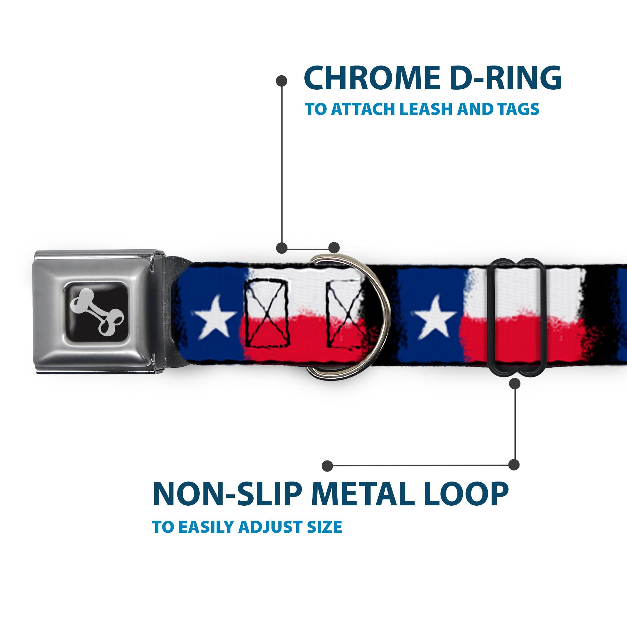 Coole Hundehalsband Mit Texas-Flaggen-Motiv – Sicherheitsgurt-Schnalle, Verstellbar Für Halsumfang 38–66 Cm