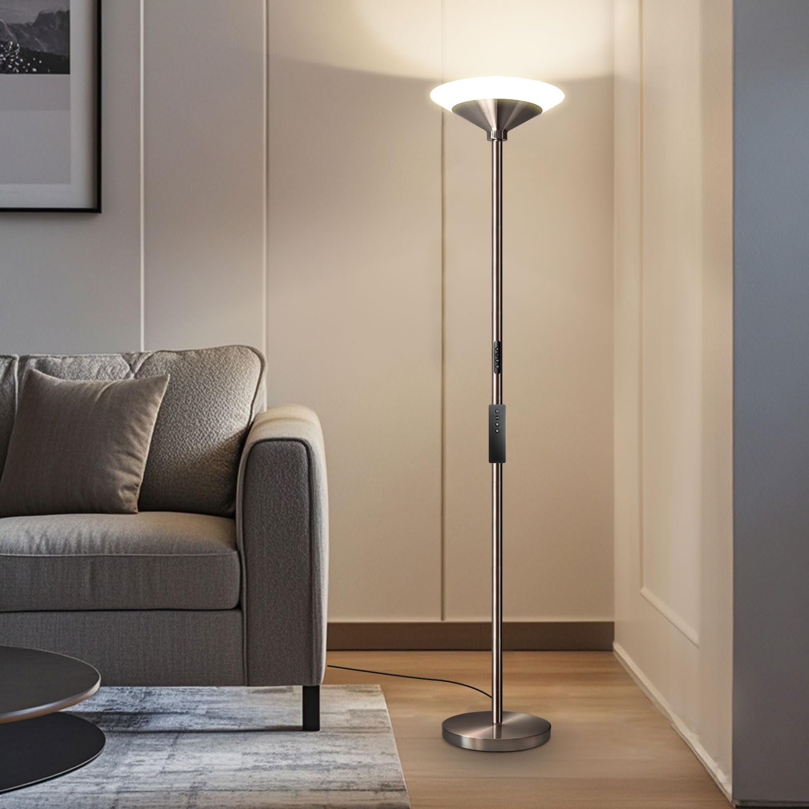 BBHome Lampadaire LED 27W Dimmable avec Télécommande et Tactile 3000K-6500K Salon Moderne Argent