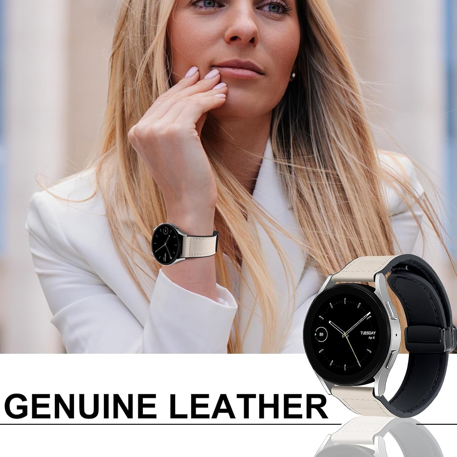 Magnetic Leather Band Compatible with Samsung Galaxy Watch 7/6/5/4/Active 2 40mm 44mm/Watch 6 Classic 43mm 47mm/Watch 5 Pro 45mm/Watch 4 Classic 42mm 46mm, 20mm Strap for Men - Image 2