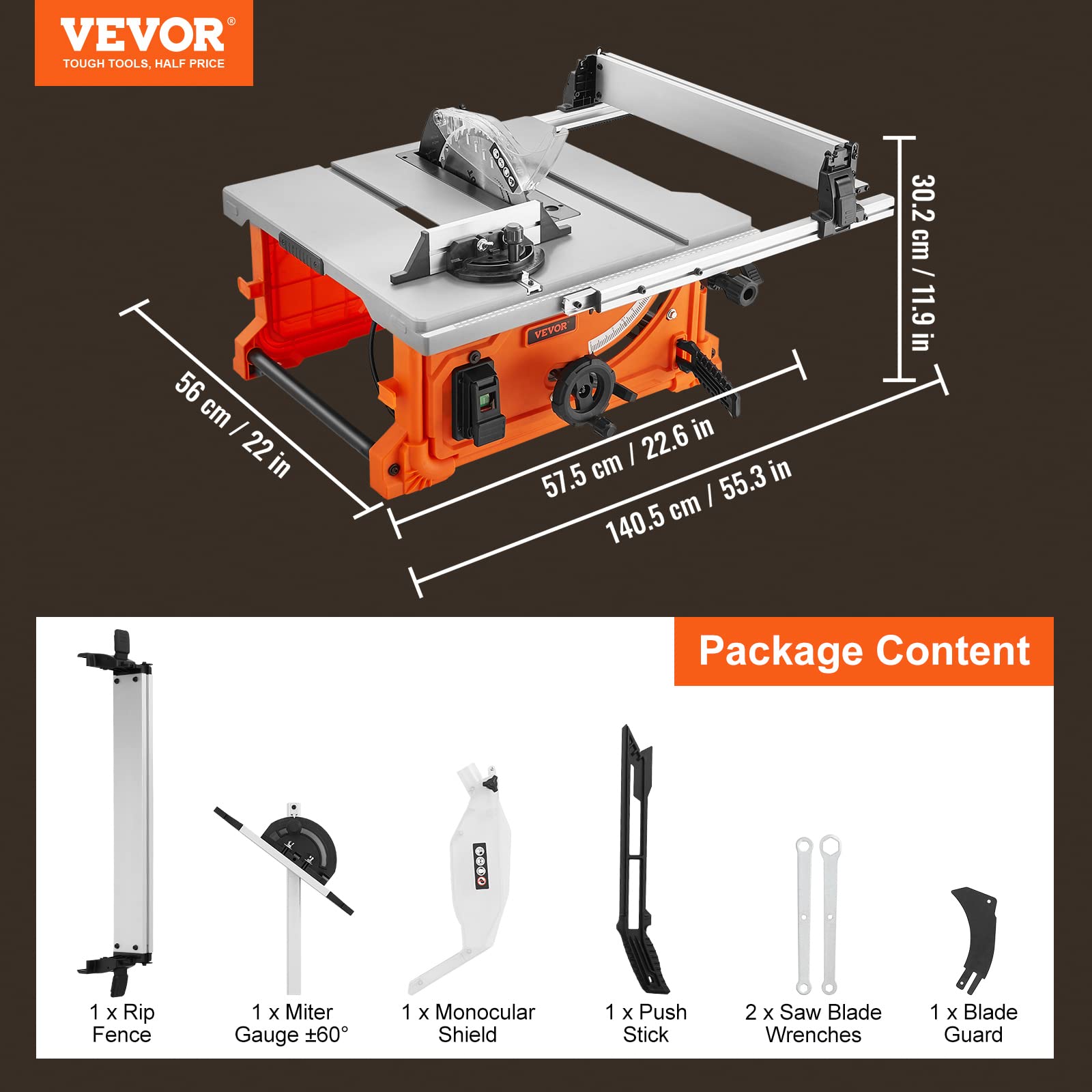VEVOR Troncatrice Circolare per Legno da Banco con Lama 1800W / 8A per Lavorazione in Officina Garage, 4400 giri/min Angolo Taglio Regolabile -60˚-+60˚ Capacità di strappo 62,5cm