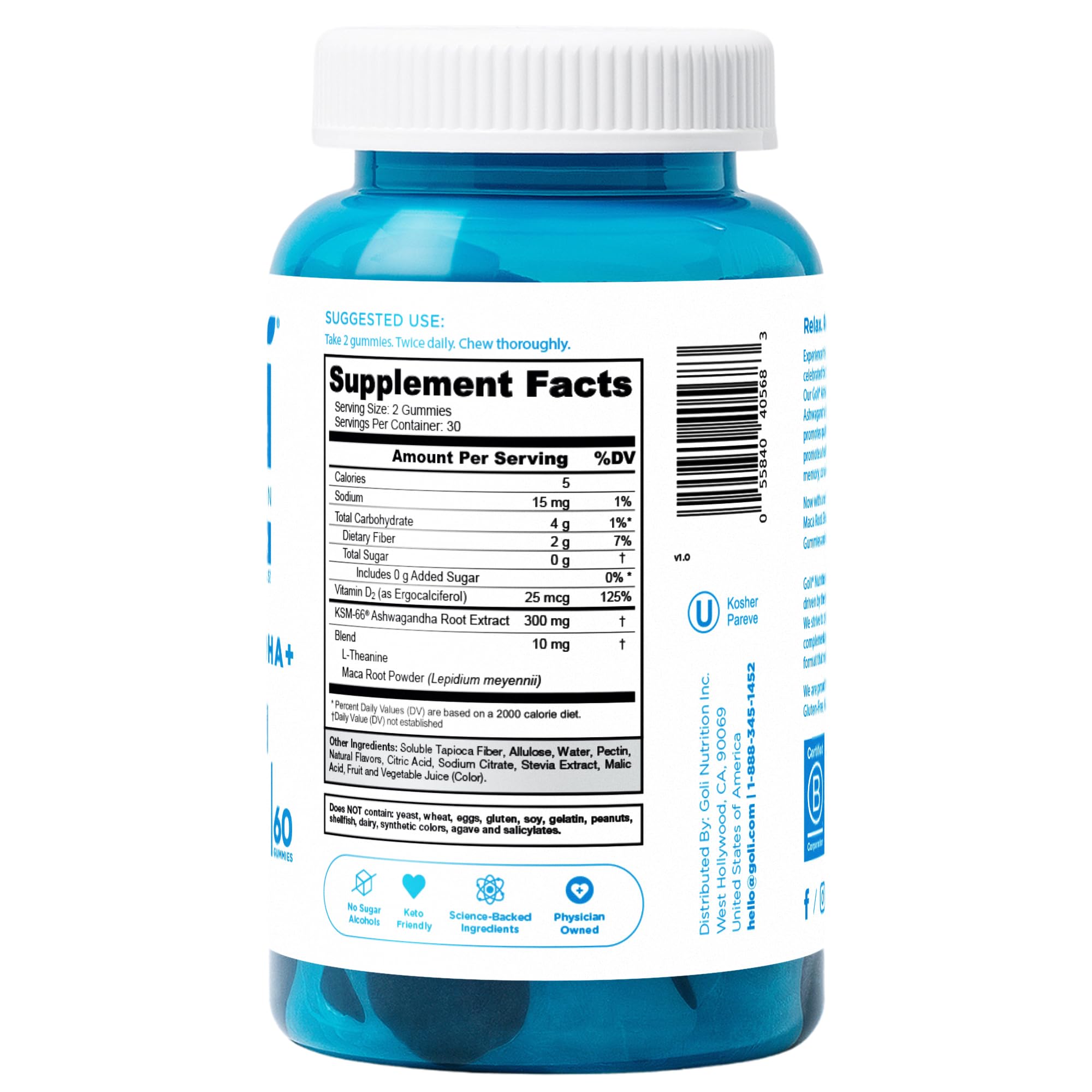 Goli Zero Sugar Trio- World's First 3-in-1 Pre, Post, Probiotic, Apple Cider Vinegar with Vitamin B12 and Probiotics, Ashwagandha & L-Theanine, Vitamin D gummies. Vegan, Gelatin & Gluten-Free, Non-GMO