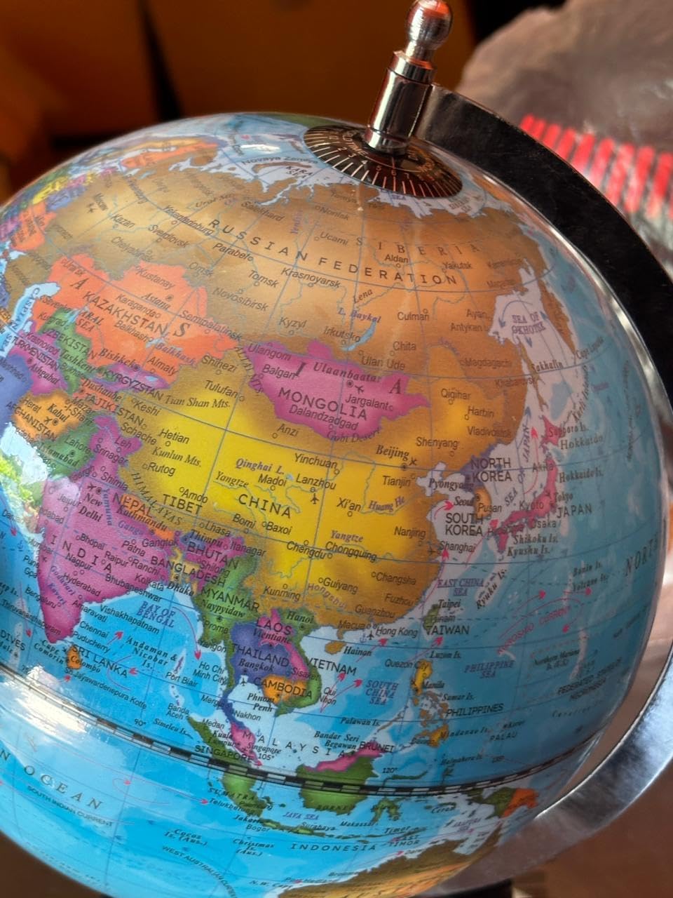 8 Inch Illuminated World Globe with Stand – Electric Light-Up Desk Educational Political Map,12 Inch Height Tabletop Globe for Home, Office & Kids Learning