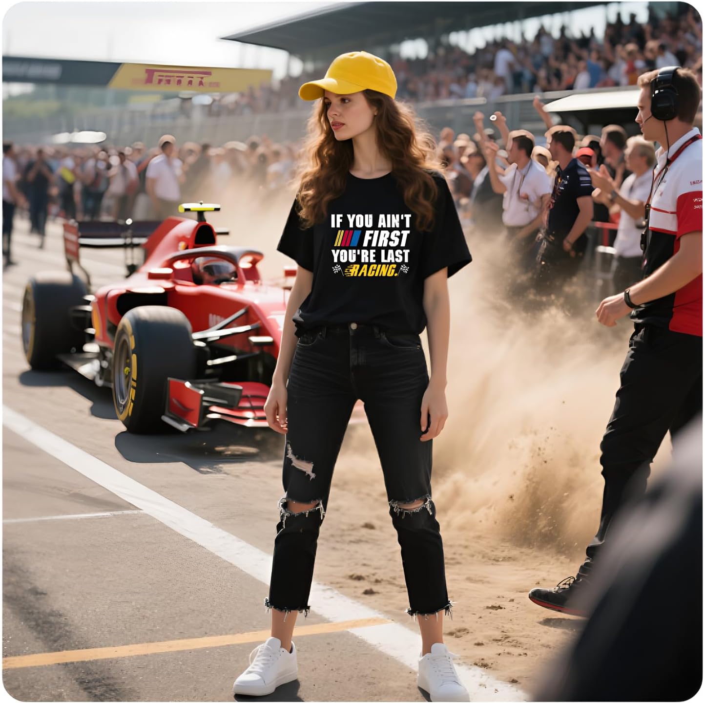 Racing Shirts for Women Checkered Flag T-Shirt Race Day Tee If You Ain't First You're Last Tee Top image 4