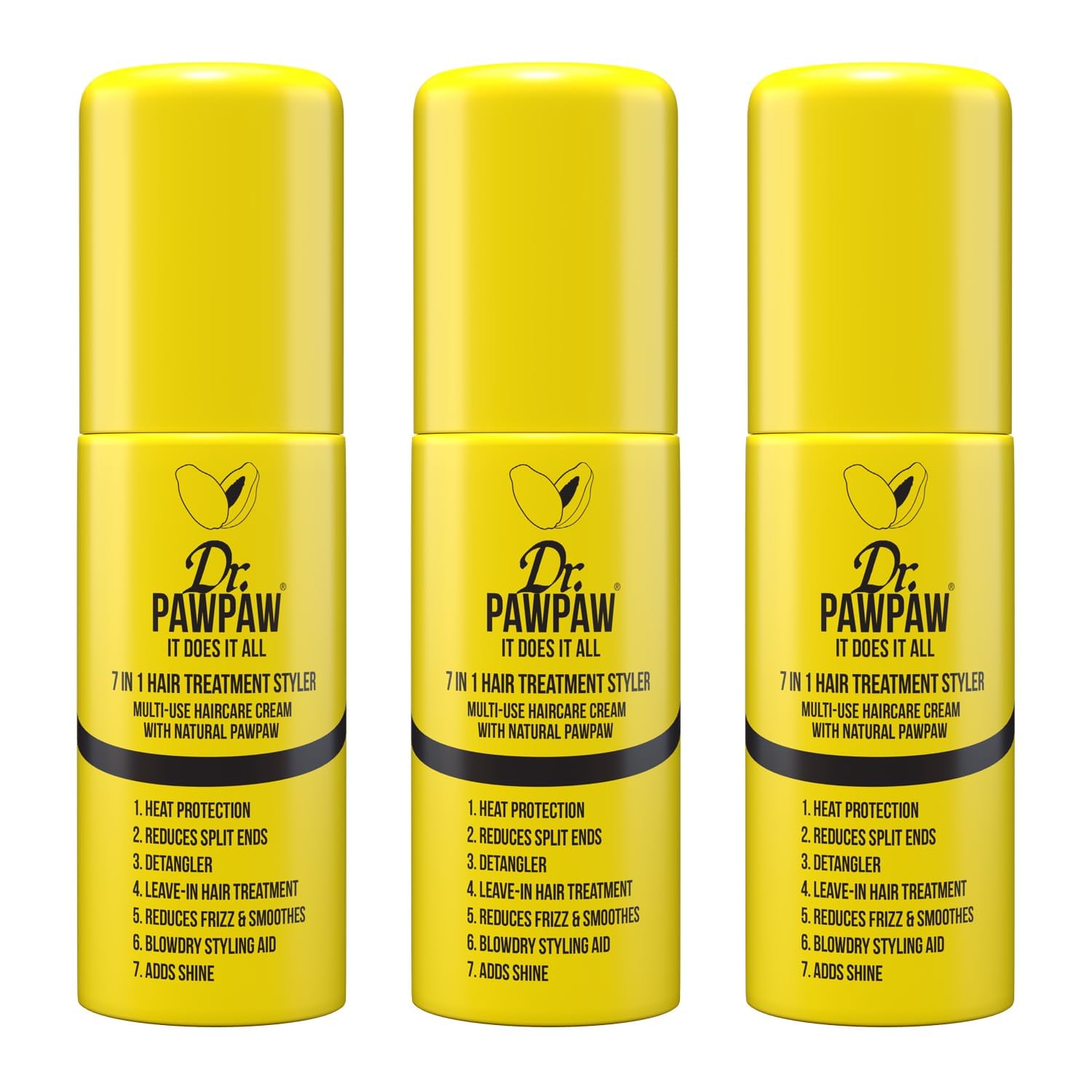Dr.PAWPAW It Does It All: 7 in 1 Hair Treatment Styler with Papaya, Aloe Vera, Coconut Oil, Vegan & Natural (3 x 150 ml)