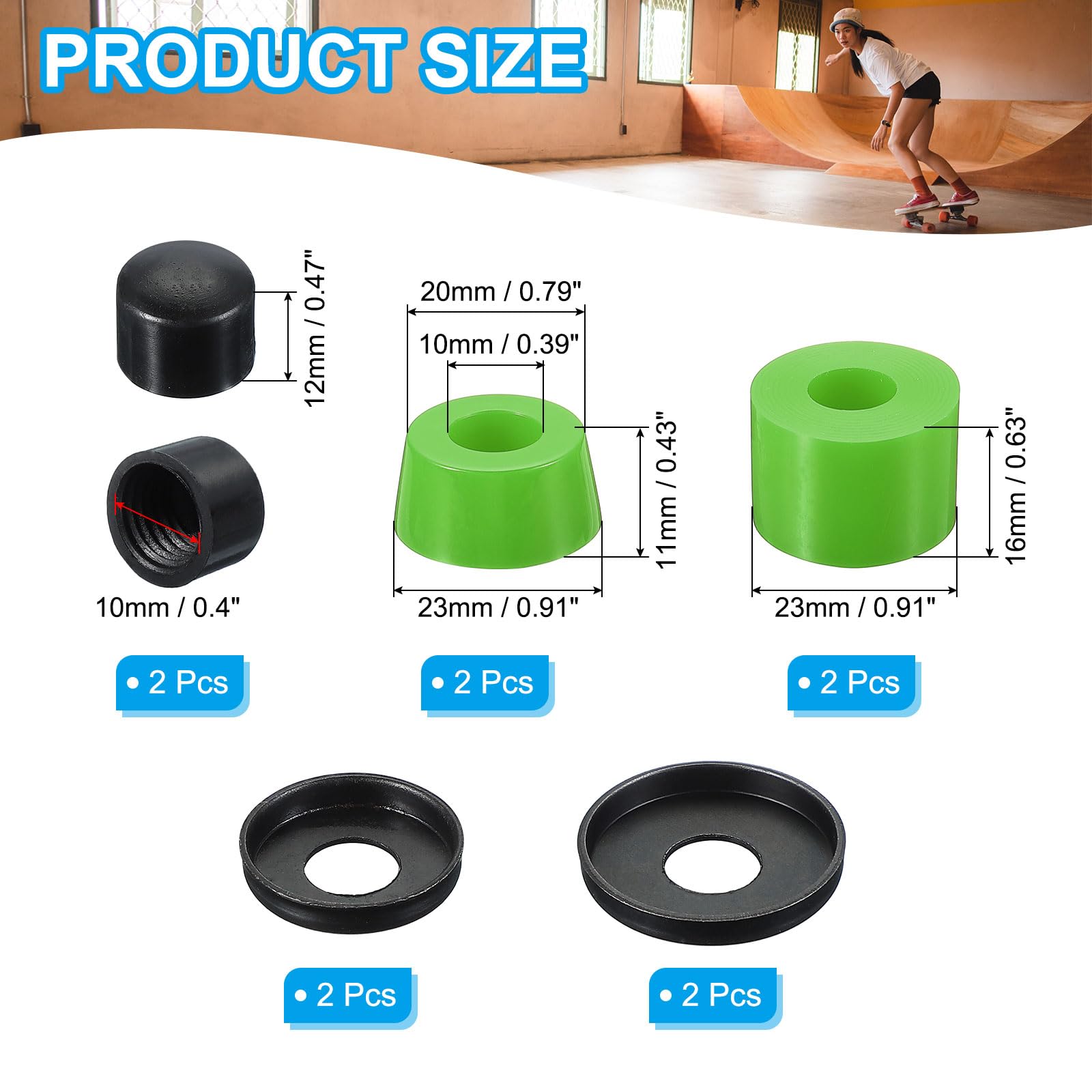 PATIKIL Cojinetes de Skateboard 90A PU Kit de Reconstrucción de Camión con Arandelas y Copas de Pivot Verde
