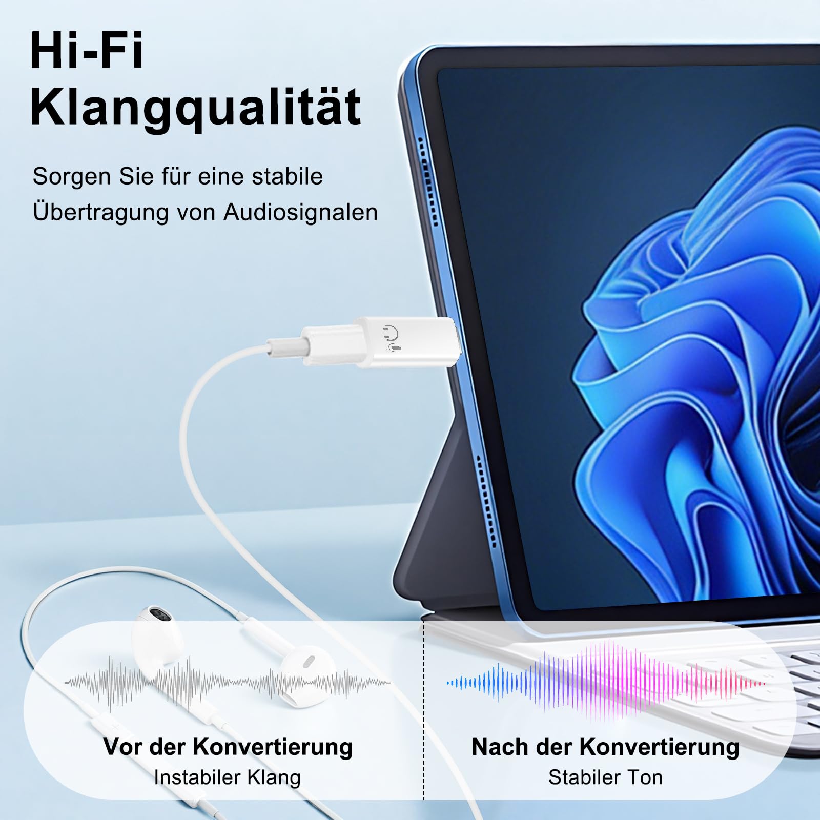 Adattatore audio da Lightnning a USB-C per iPhone 17/16/15 serie, iPad, Galaxy e USB-C dispositivi, qualità audio Hi-Fi, controllo in linea, Plug and Play, bianco