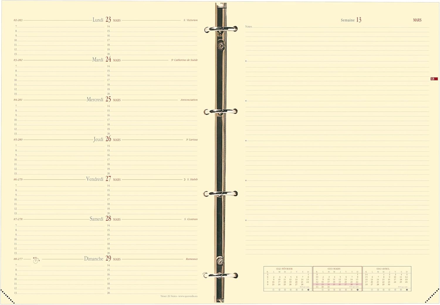 Quo Vadis 270004Q Timer 29 Notes Calendar-View Diary Refill FR S/F 21 x 29.7 cm 2013 in French
