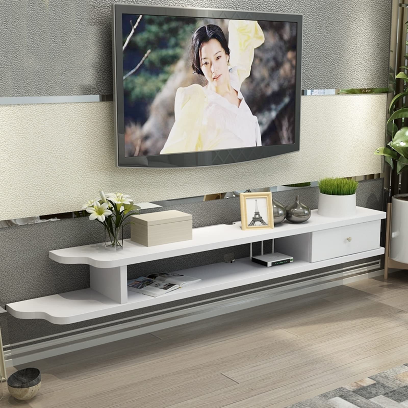 Wandmontiertes TV-Möbel, modernes schwebendes TV-Entertainment-Center für Kabelreceiver/Xbox One, 35,4/43,3/51,1 Zoll schwebendes TV-Wandregal für unter den Fernseher/B/9