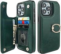 Vista 15 de ONETOP - Funda tipo cartera para iPhone 15 Pro Max con soporte para tarjetas, anillo de rotación de 360°, bloqueo RFID, piel sintética, doble cierre