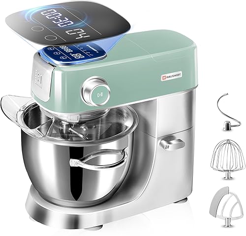 Hauswirt High-End Smart Stand Mixer M5, LED Touchscreen Mixers Kitchen Electric Stand Mixer, 5 Preset Menus, 5.3Qt Dough Mixer, 11speeds Kitchen Mixer with Egg Whisk, Dough Hook, Beater, lake green