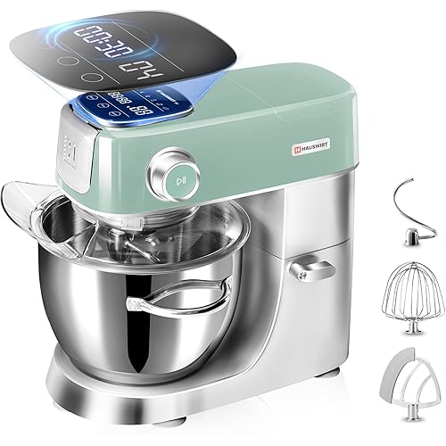 Hauswirt High-End Smart Stand Mixer M5, LED Touchscreen Mixers Kitchen Electric Stand Mixer, 5 Preset Menus, 5.3Qt Dough Mixer, 11speeds Kitchen Mixer with Egg Whisk, Dough Hook, Beater, lake green