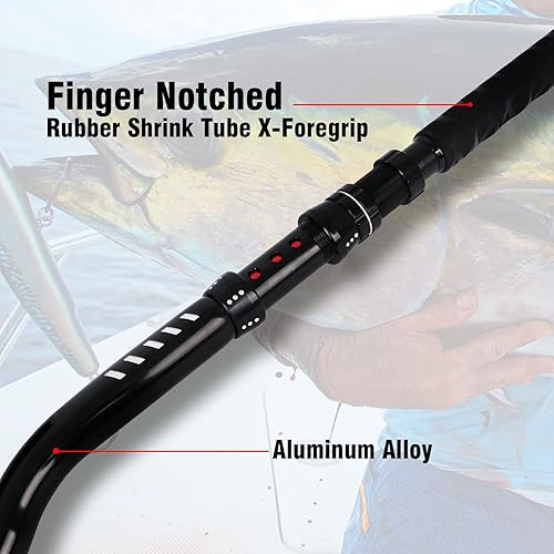 Miniatura 3 de Fiblink Bent Butt Trolling Rod 2 piezas de agua salada en alta mar caña de pescar Big Game Roller Rod Polo de barco convencional