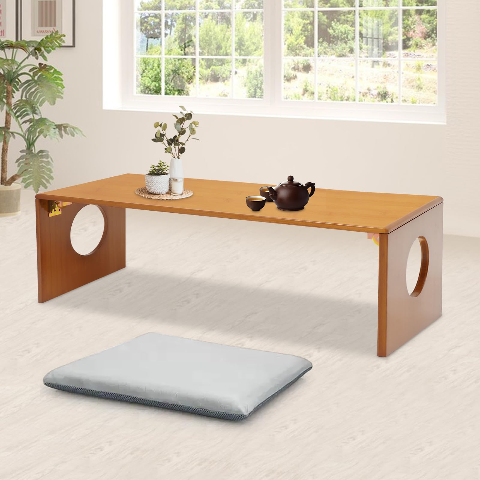 Folding Coffee Table, Japanese Floor Table Bamboo Low Table for Meditation Japanese Tea Tables for Sitting on The Floor No Assembly Portable Altar