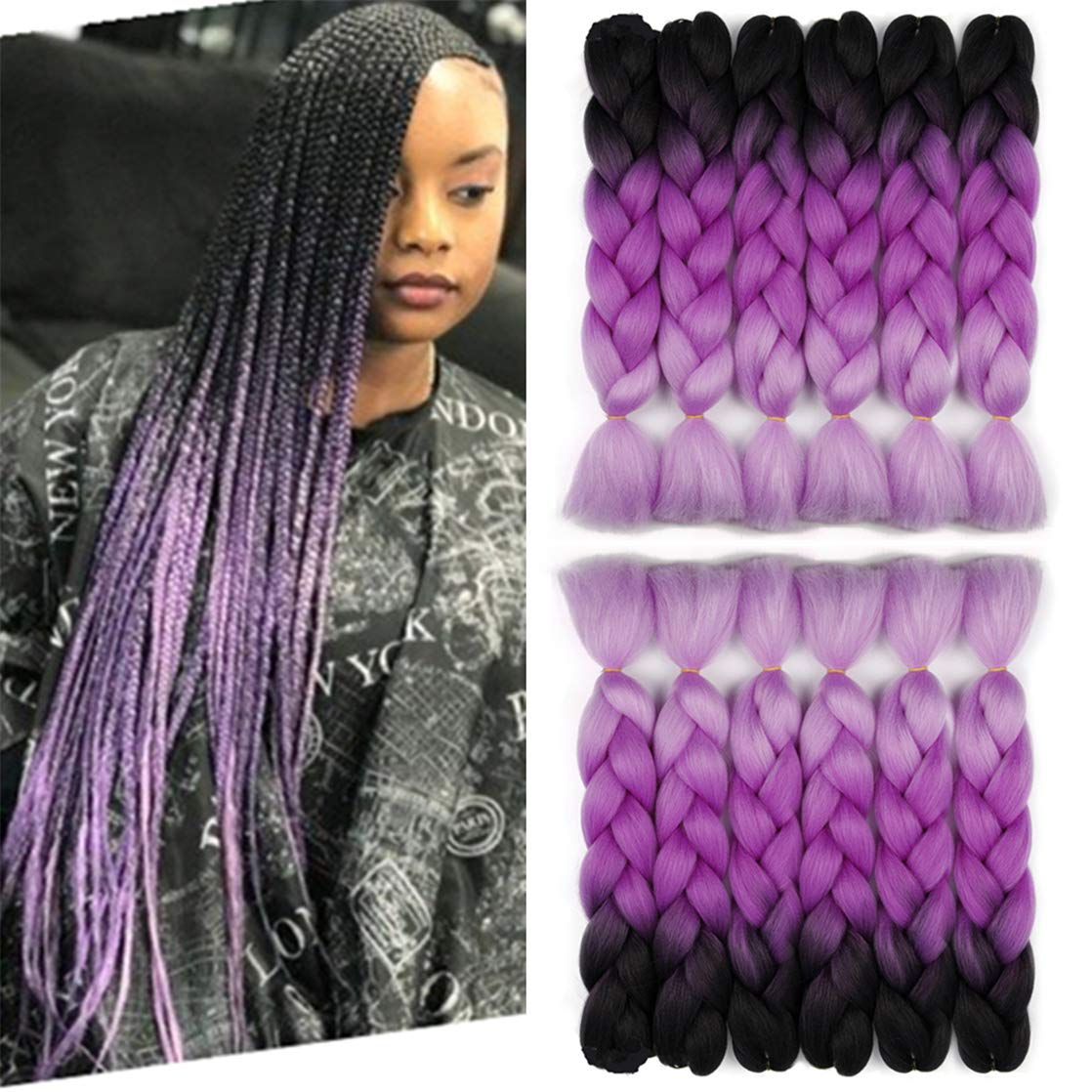 Purple Braiding Hair, Kanekalon Braiding Hair 24inch 100G 3PCS, Feed In
