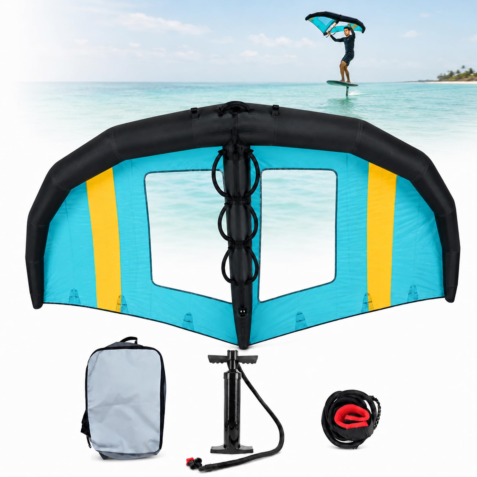 Ala de Surf Wingfoil Hinchable Portátil para Deportes Acuáticos Adultos | Formatos 4/5/6 m², Poliéster y TPU, Bomba y Bolsa Incluidas, Inflado Gradual y Transporte Sencillo
