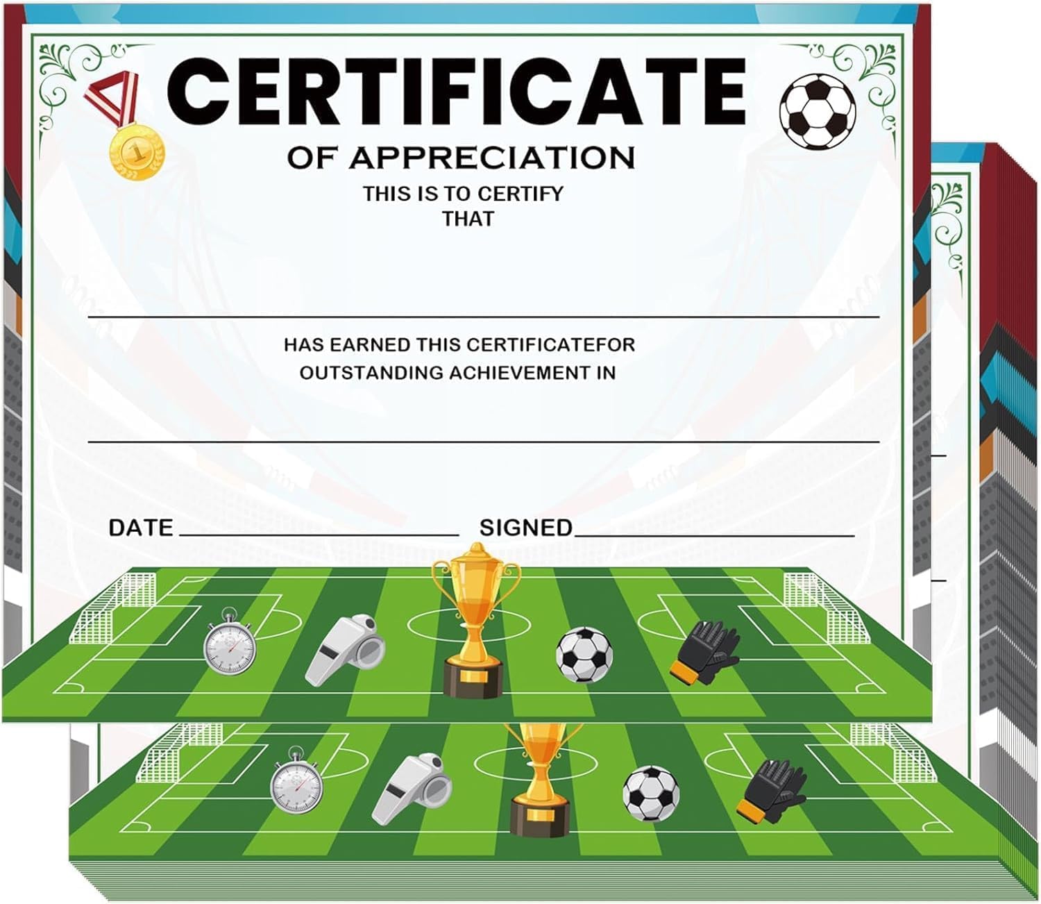 25 Pack Soccer Award Certificates End of Season Soccer Team Awards 8.5 x 11 Inch - Soccer Ceremony Certificate of Appreciation for Coach Teacher and Kids (Soccer)